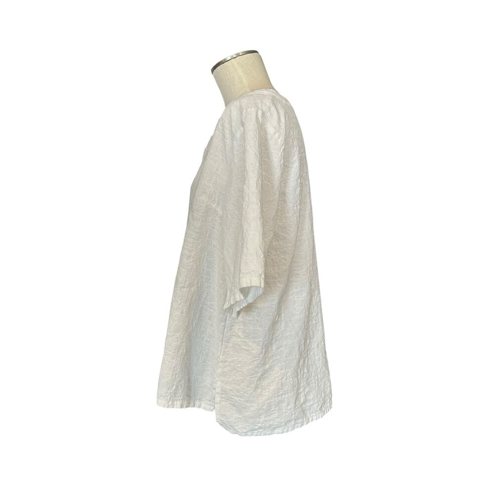 White Textured Henley Cotton Linen Boxy Oversized Top Cottagecore XL - Picture 3 of 14